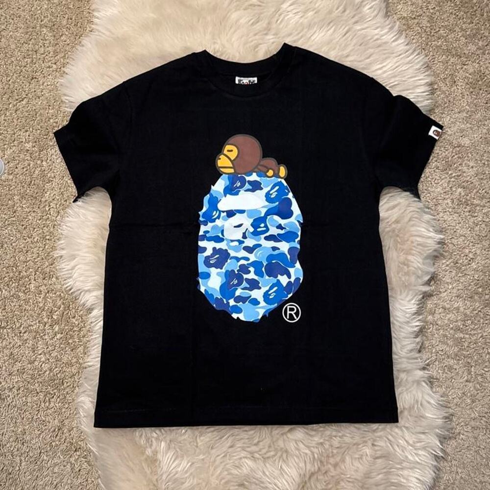 Black bape tee with blue camo and BABY MILO